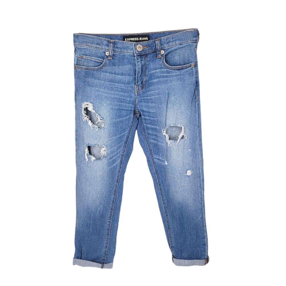 Express Jeans Womens 2 Girlfriend Straight Crop Ankle Distressed Stretch Pants